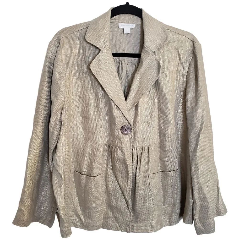 Charter Club Single Button Front Closure 100% Linen Jacket Size XL - Picture 1 of 7